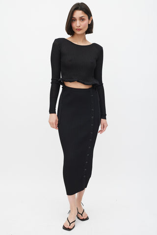 Self-Portrait Black Ribbed Knit Cut Out Waist Midi Dress