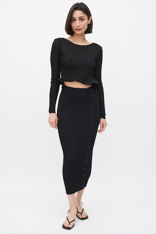 Self-Portrait Black Ribbed Knit Cut Out Waist Midi Dress