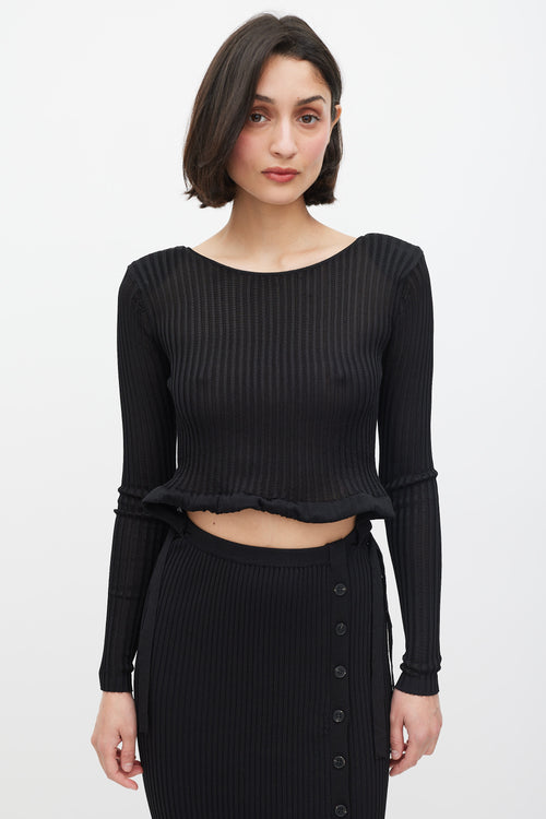 Self-Portrait Black Ribbed Knit Cut Out Waist Midi Dress