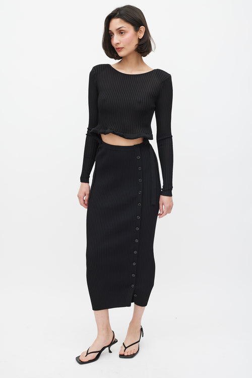 Self-Portrait Black Ribbed Knit Cut Out Waist Midi Dress