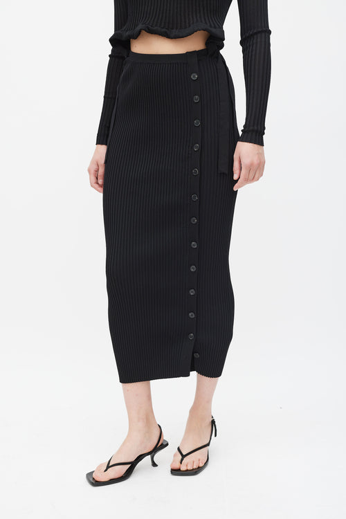 Self-Portrait Black Ribbed Knit Cut Out Waist Midi Dress