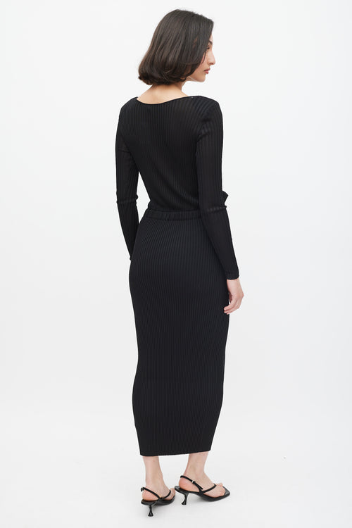 Self-Portrait Black Ribbed Knit Cut Out Waist Midi Dress