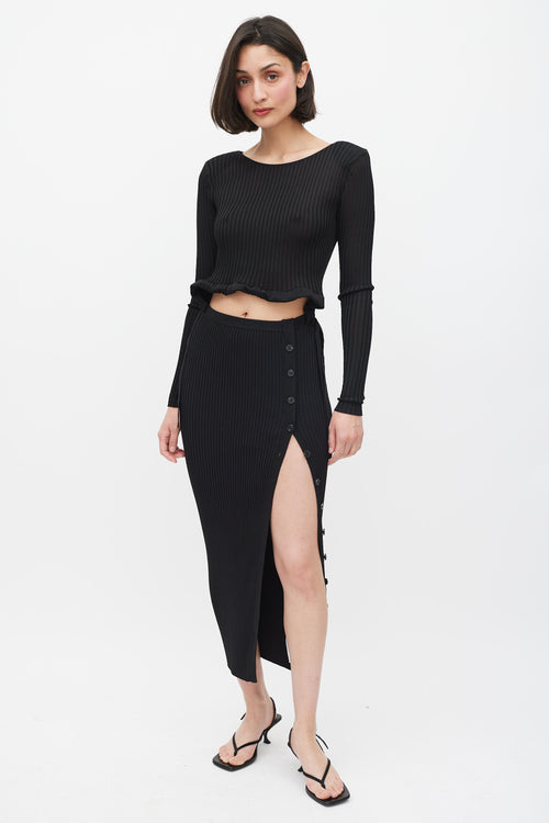 Self-Portrait Black Ribbed Knit Cut Out Waist Midi Dress