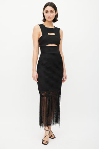 Self-Portrait Black Textured Fringe Dress