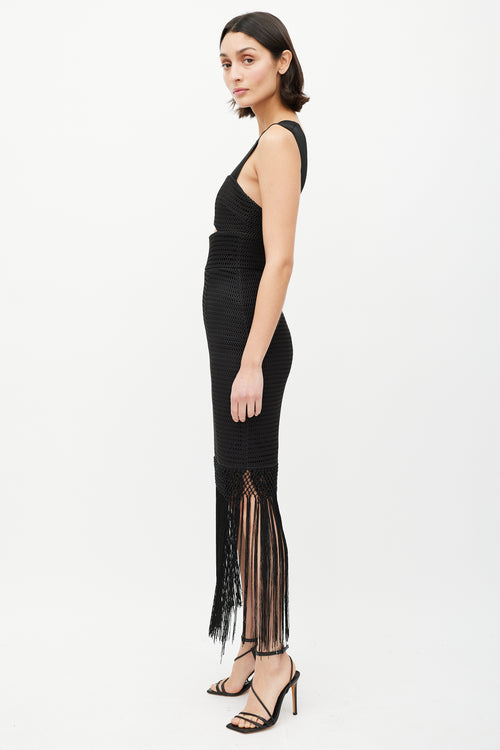 Self-Portrait Black Textured Fringe Dress