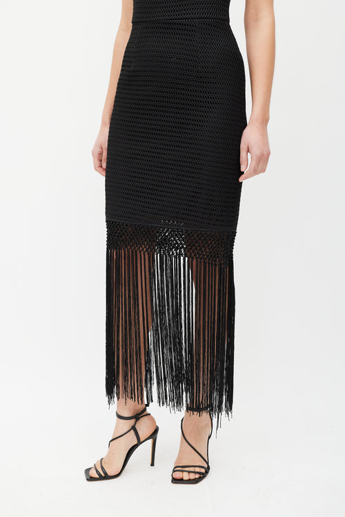 Self-Portrait Black Textured Fringe Dress