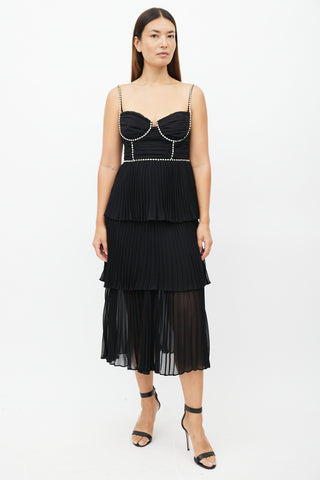 Self-Portrait Black Tiered Jewel Chiffon Dress