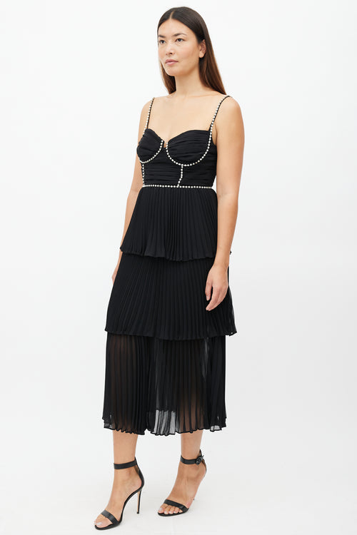 Self-Portrait Black Tiered Jewel Chiffon Dress