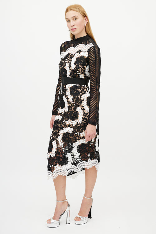 Self-Portrait Black 
White Guipure Floral Lace Dress