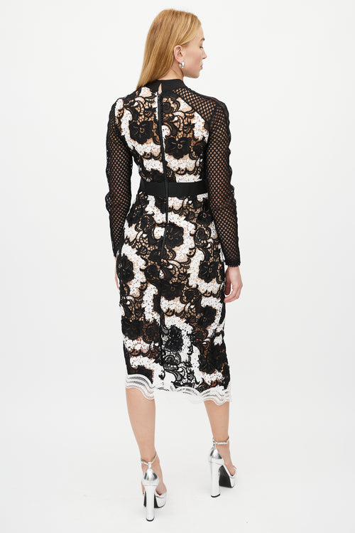 Self-Portrait Black 
White Guipure Floral Lace Dress