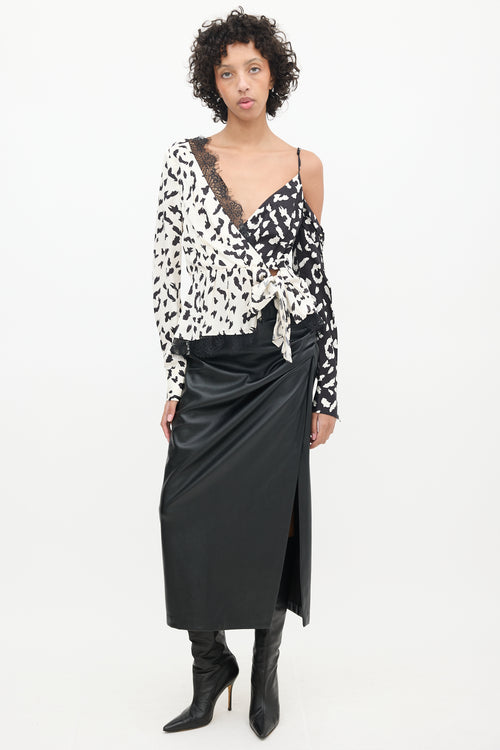 Self-Portrait Black 
White Satin Patterned Top