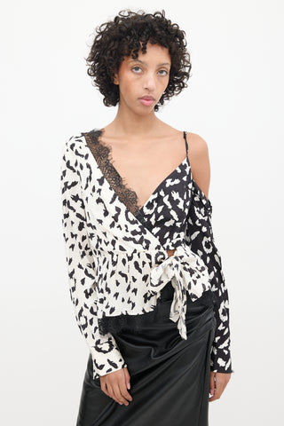 Self-Portrait Black 
White Satin Patterned Top