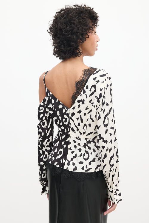 Self-Portrait Black 
White Satin Patterned Top