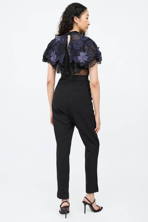 Self-PortraitBlack 
Navy Lace Maxi Jumpsuit