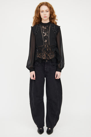 Self-Portrait Black Tie Floral Lace Top