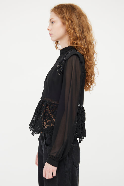 Self-Portrait Black Tie Floral Lace Top