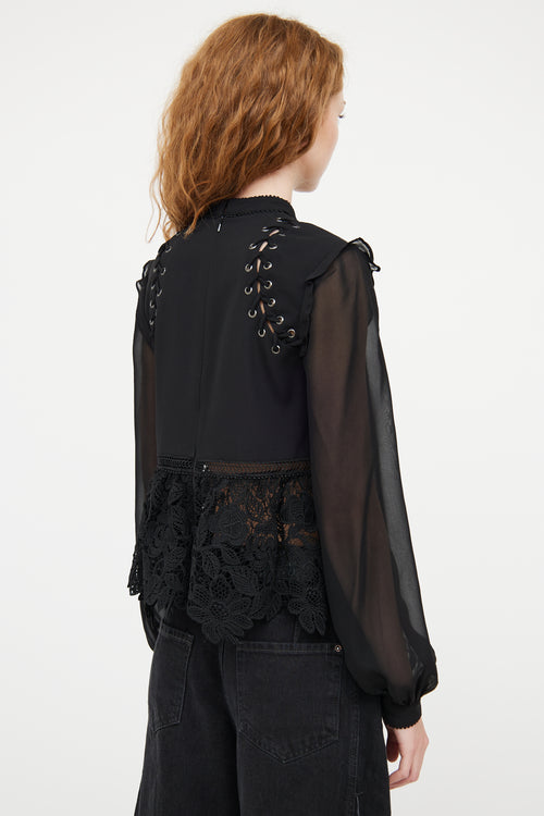 Self-Portrait Black Tie Floral Lace Top