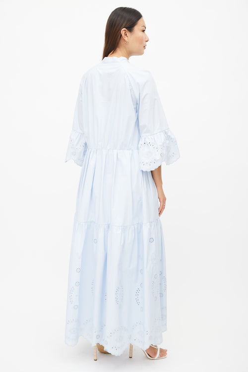 Self-Portrait Blue Cotton Eyelet Lace Maxi Dress