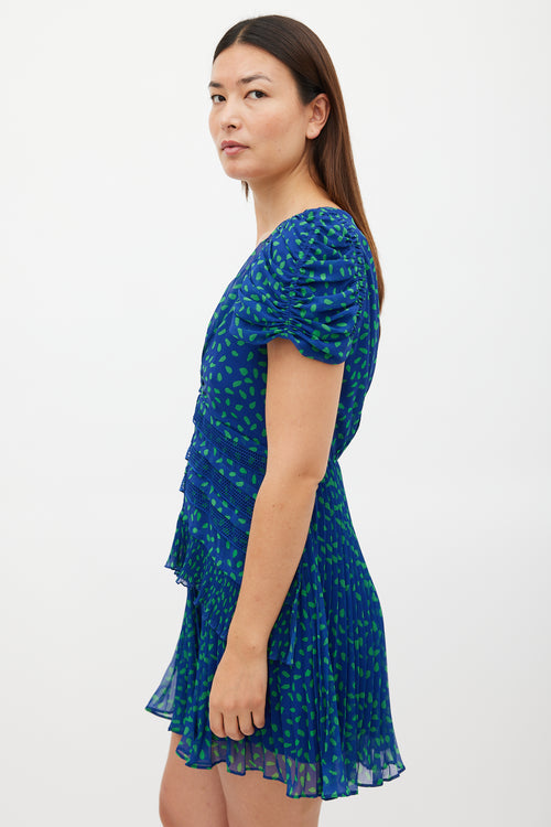 Self-Portrait Blue 
Green Chiffon Dot Mini Dress