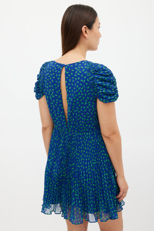 Self-Portrait Blue 
Green Chiffon Dot Mini Dress