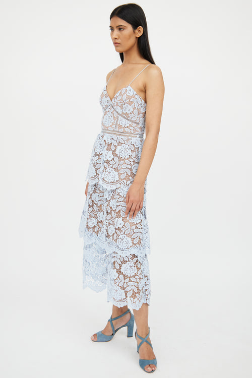 Self-Portrait Blue Lace Tiered Midi Dress