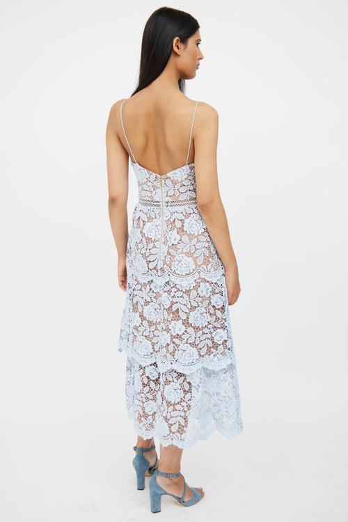 Self-Portrait Blue Lace Tiered Midi Dress