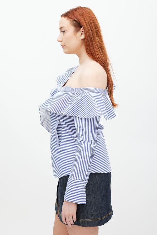 Self-Portrait Blue 
White Asymmetrical Striped Top