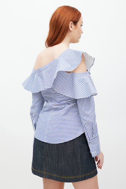 Self-Portrait Blue 
White Asymmetrical Striped Top