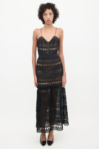 Self-Portrait Brown 
Black Lace Maxi Dress