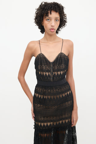 Self-Portrait Brown 
Black Lace Maxi Dress