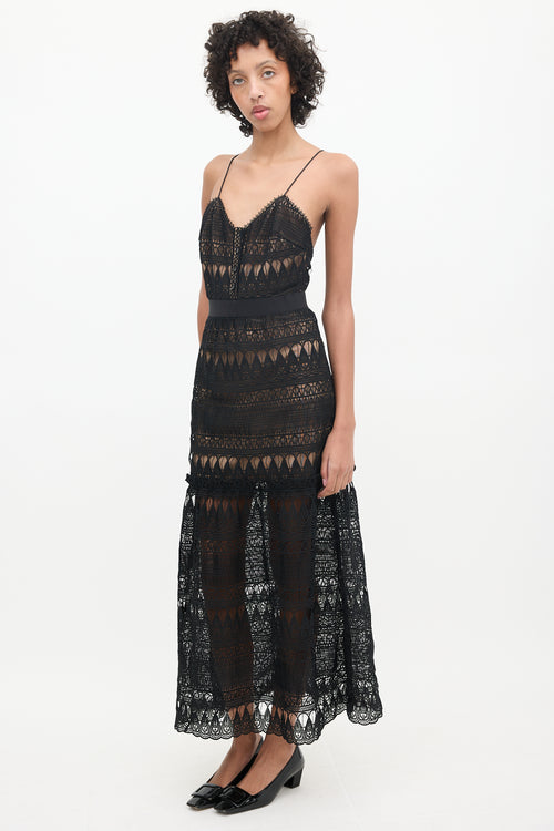 Self-Portrait Brown 
Black Lace Maxi Dress