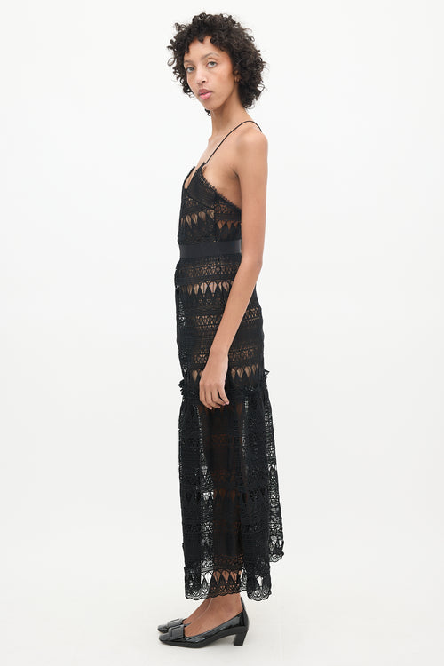 Self-Portrait Brown 
Black Lace Maxi Dress