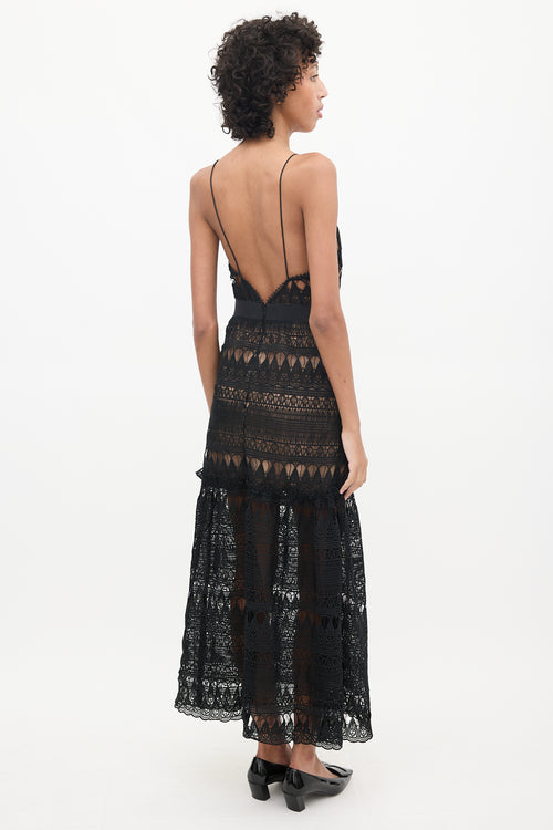 Self-Portrait Brown 
Black Lace Maxi Dress