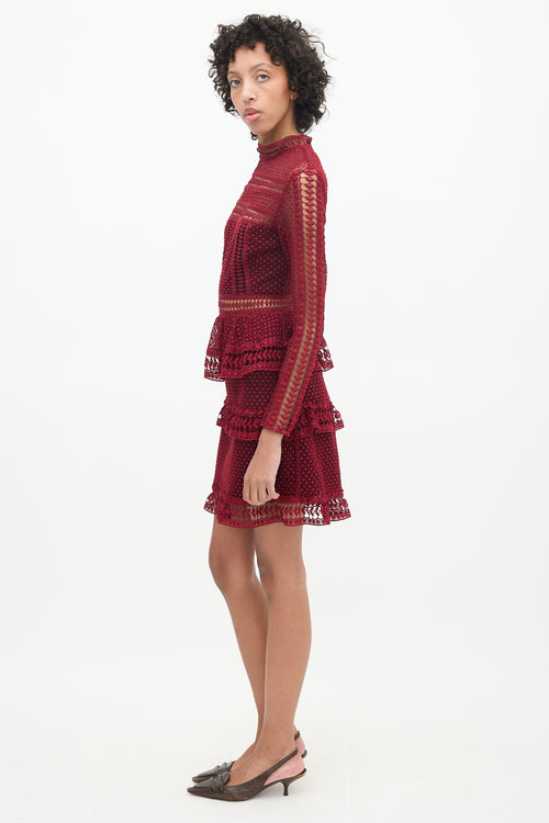 Self-Portrait Burgundy Lace Long Sleeve Dress