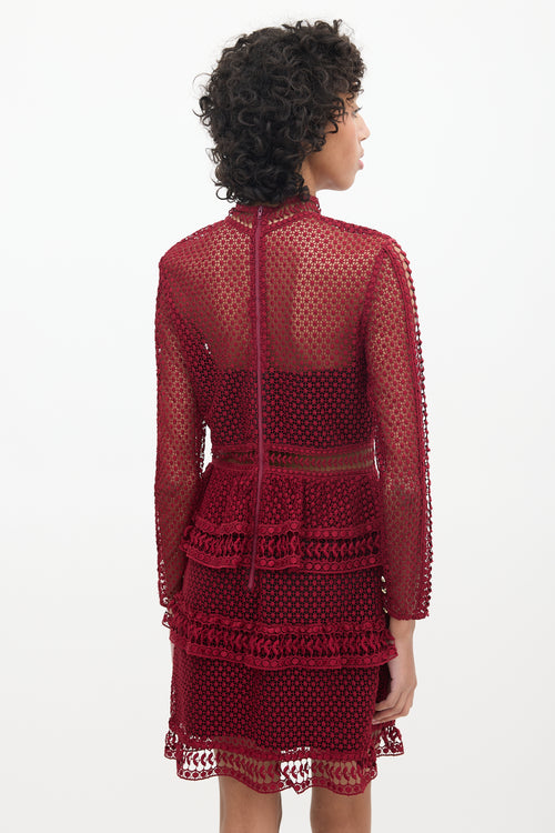 Self-Portrait Burgundy Lace Long Sleeve Dress