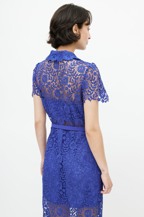 Self-Portrait Cobalt Blue Rose Lace Button Dress