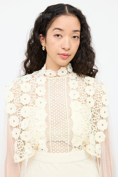 Self-PortraitCream Floral Lace Mini Dress