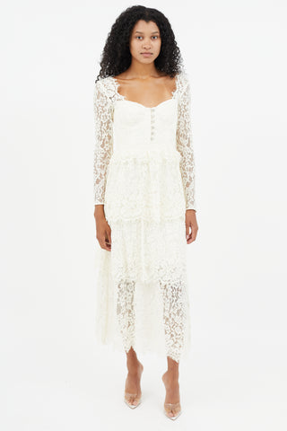 Self-Portrait Cream Lace Tiered Dress