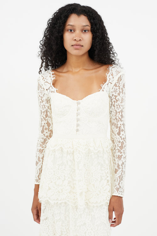 Self-Portrait Cream Lace Tiered Dress