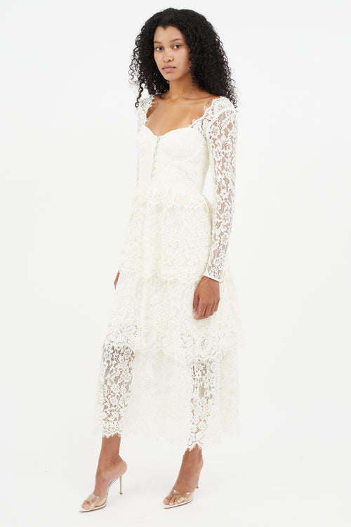 Self-Portrait Cream Lace Tiered Dress