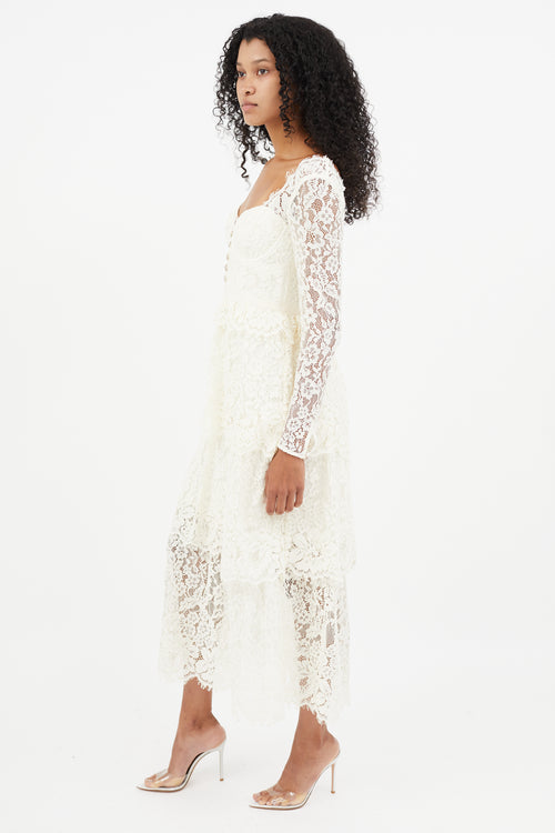 Self-Portrait Cream Lace Tiered Dress