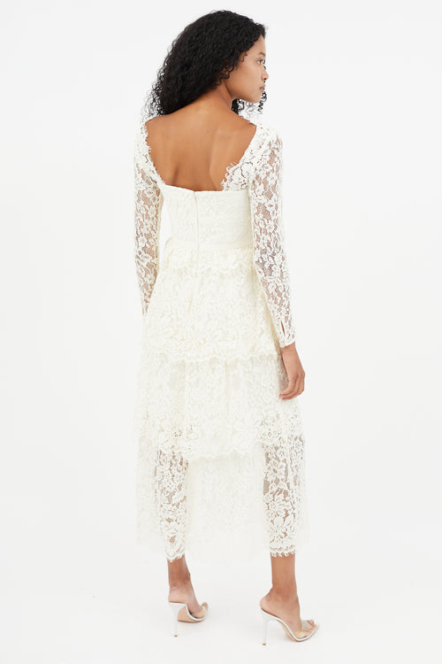 Self-Portrait Cream Lace Tiered Dress