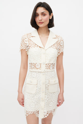 Self-Portrait Cream Rose Lace Mini Dress