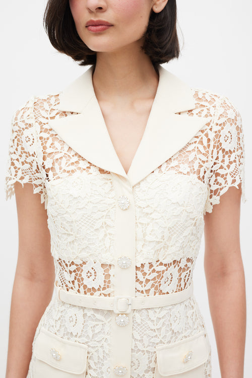 Self-Portrait Cream Rose Lace Mini Dress