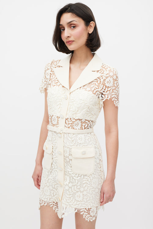 Self-Portrait Cream Rose Lace Mini Dress