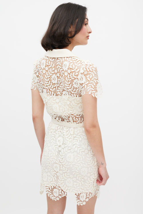 Self-Portrait Cream Rose Lace Mini Dress