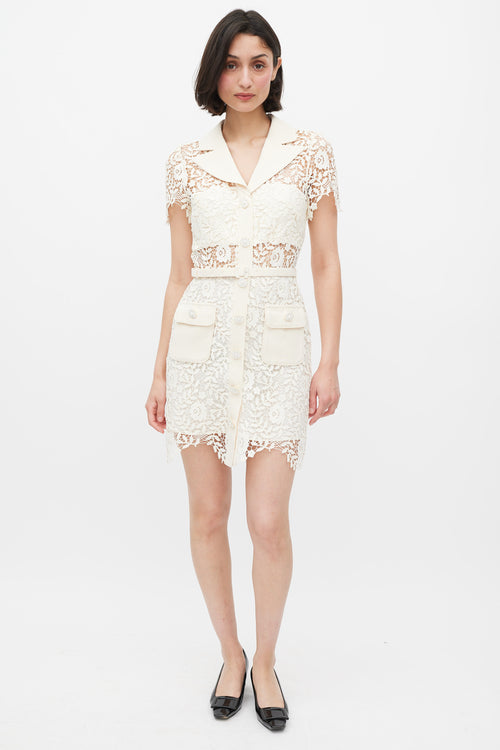 Self-Portrait Cream Rose Lace Mini Dress