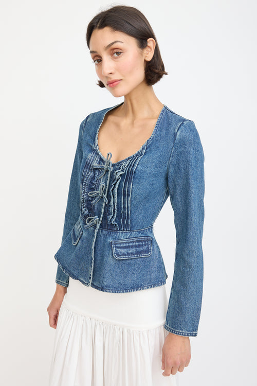 Self-Portrait Blue Denim Bow Peplum Top