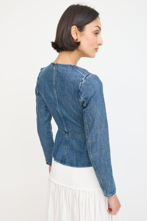 Self-Portrait Blue Denim Bow Peplum Top