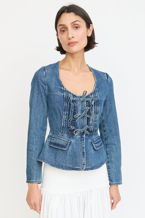 Self-Portrait Blue Denim Bow Peplum Top